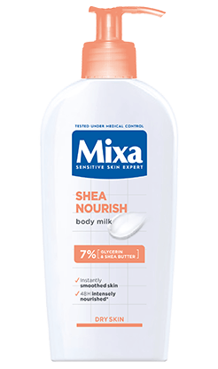 Mixa Shea Nourish vyživující tělové mléko s bambuckým máslem pro velmi suchou pokožku