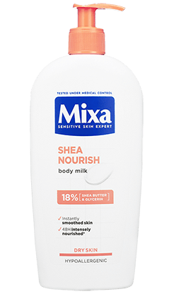 Mixa Shea Nourish vyživující tělové mléko s bambuckým máslem pro velmi suchou pokožku